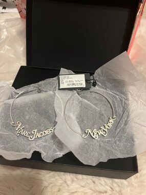 Marc Jacobs Silver Logo Hoop Earrings with 'Marc Jacobs' and 'New York'